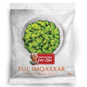 Mill-kcina taz-Zija Broad Beans No need to waste any more time peeling your broad beans. Mill-kċina taz-Zija Peeled Broad Beans are freshly peeled and ready to use. Thaw and serve them or cook and add to stews, salads, bruschetta, or side dishes. Available in 450g and 900g packs.